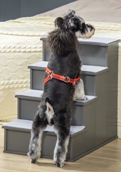 Pet Stairs, Small Dog Steps for Couch Bed with Cushioned Removable Covering, 15.75" x 23.25" x 21.25", Grey