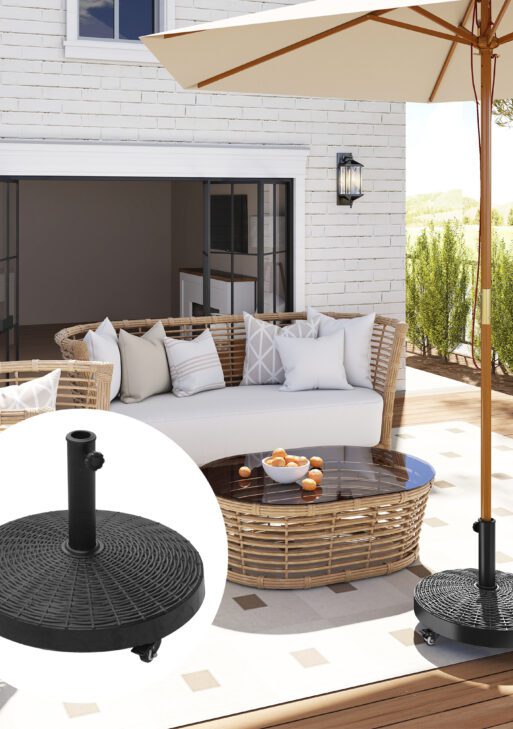 20.5" Heavy Duty Umbrella Stand, 50 lbs. Umbrella Base for 1.5" or 2" Umbrella Poles, Patio Market Stand for Deck, Black