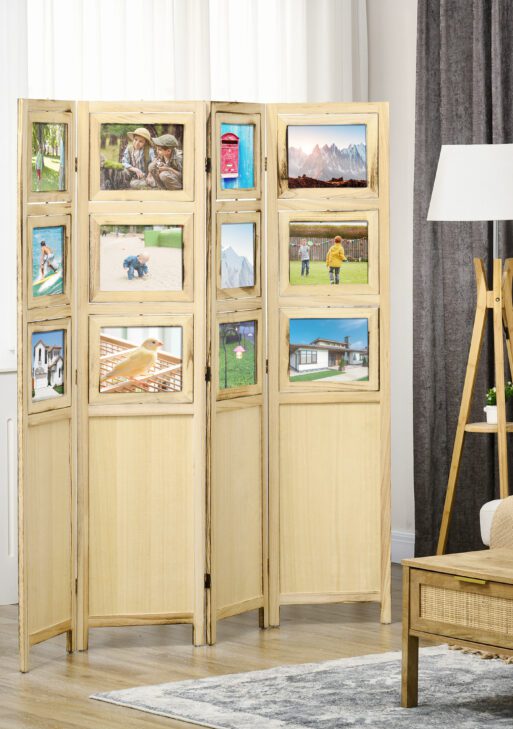 4 Panel Room Divider, Folding Privacy Screens, Natural