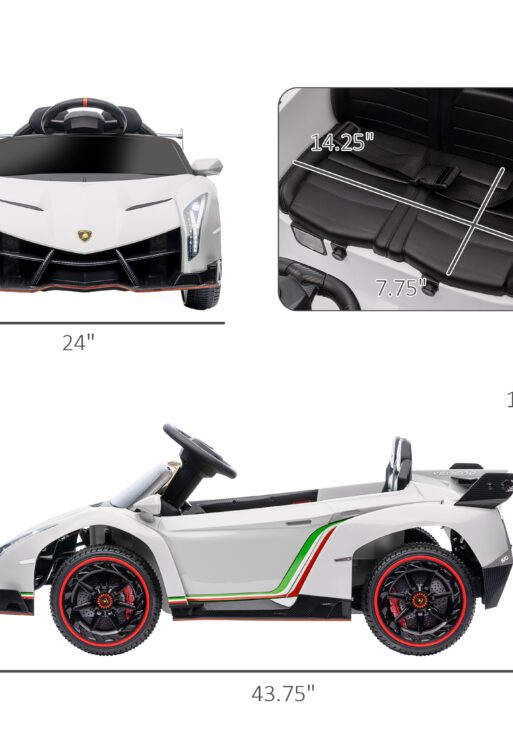 Lamborghini Veneno Licensed 12V Electric Kids Ride on Car with Bluetooth, Remote, White
