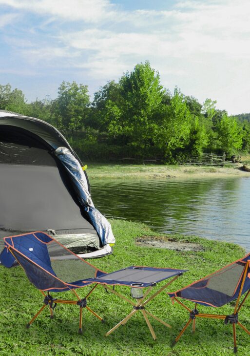 Camping Table and 2 Chairs Set Lightweight Folding Set w/ Cup Holder & Carry Bag