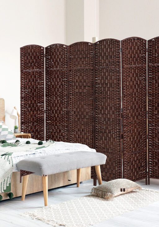 Room Divider, 6 Panel Folding Privacy Screen, 6FT Tall Portable Wicker Weave Partition Wall Divider for Bedroom, Home Office, Brown