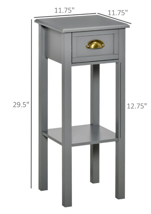 2-Tier Tall Side Table, Nightstand End Table w/ Drawer & Bottom Shelf for Living Room, Bedroom, Gray