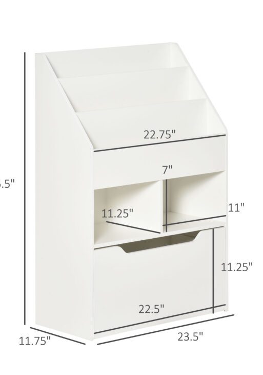 Kids Bookcase Multi-Shelf Book Rack with Mobile Drawer for Books, Toys, White