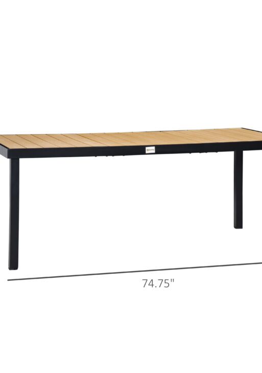 75" x 35" Outdoor Dining Table for 8 People, Rectangular Aluminum Frame Garden Table with All-Weather Faux Wood Top for Garden, Lawn, Patio, Natural