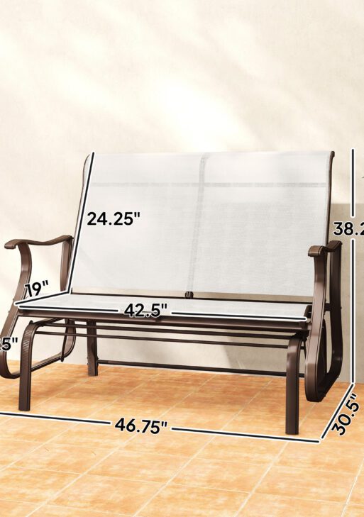 2-Person Outdoor Glider Bench，Patio Glider Loveseat Chair with Powder Coated Steel Frame，2 Seats Porch Rocking Glider for Backyard, Lawn, Garden and Porch, Cream White