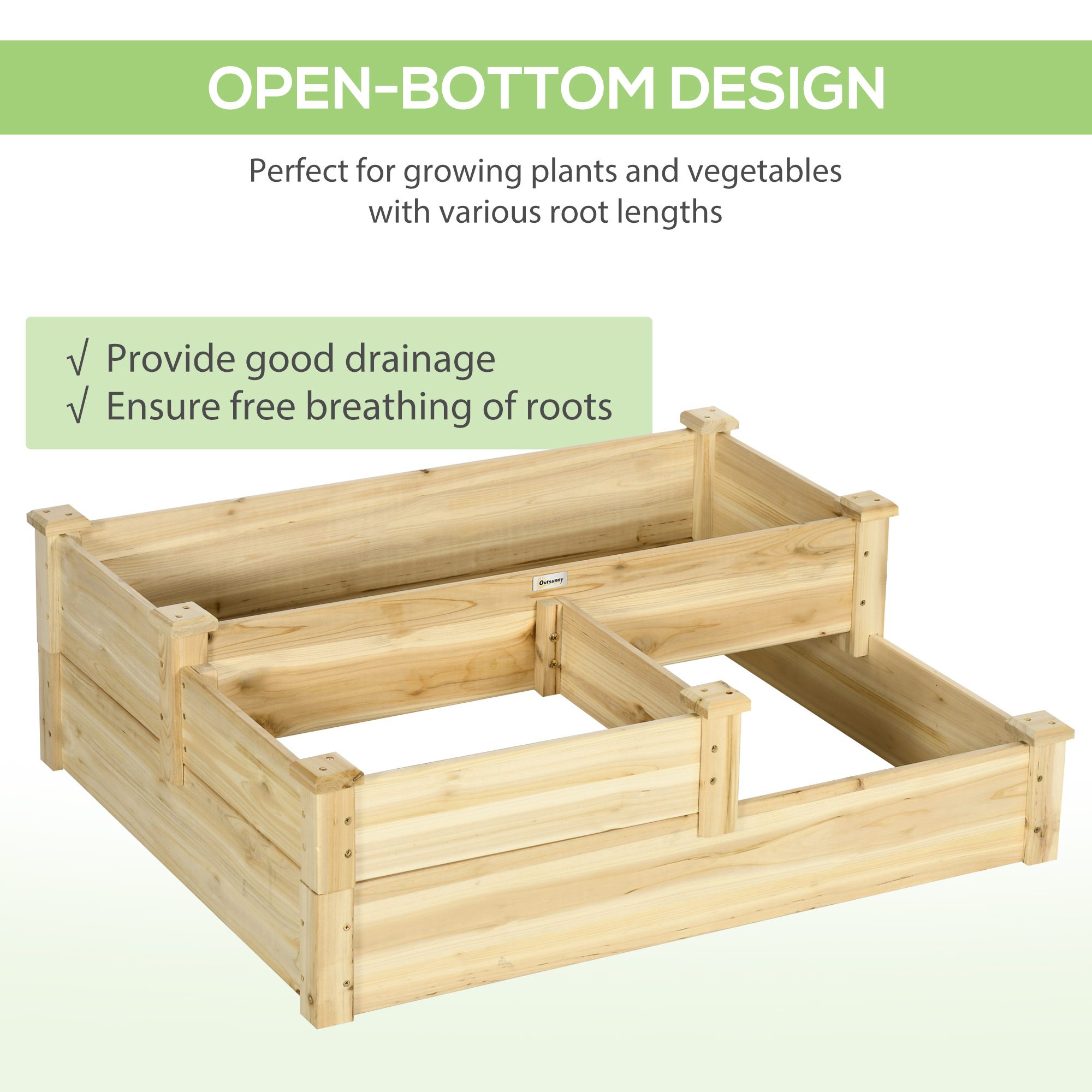 3 Tier Raised Flower Bed Outdoor Planter Box Wooden Garden Bed, Open Bottom for Plants, 42.5"x34.75"x14.25", Natural - Image 3