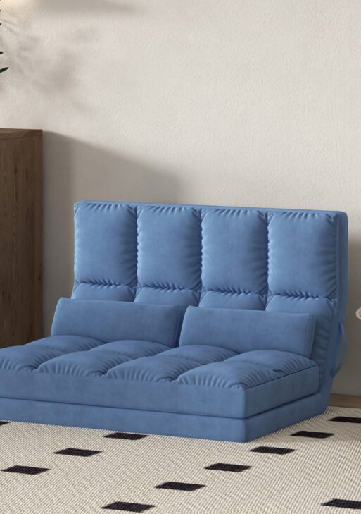 Convertible Recliner Sofa, Folding Floor Sofa Chair with Adjustable Backrest and Headrest, Blue