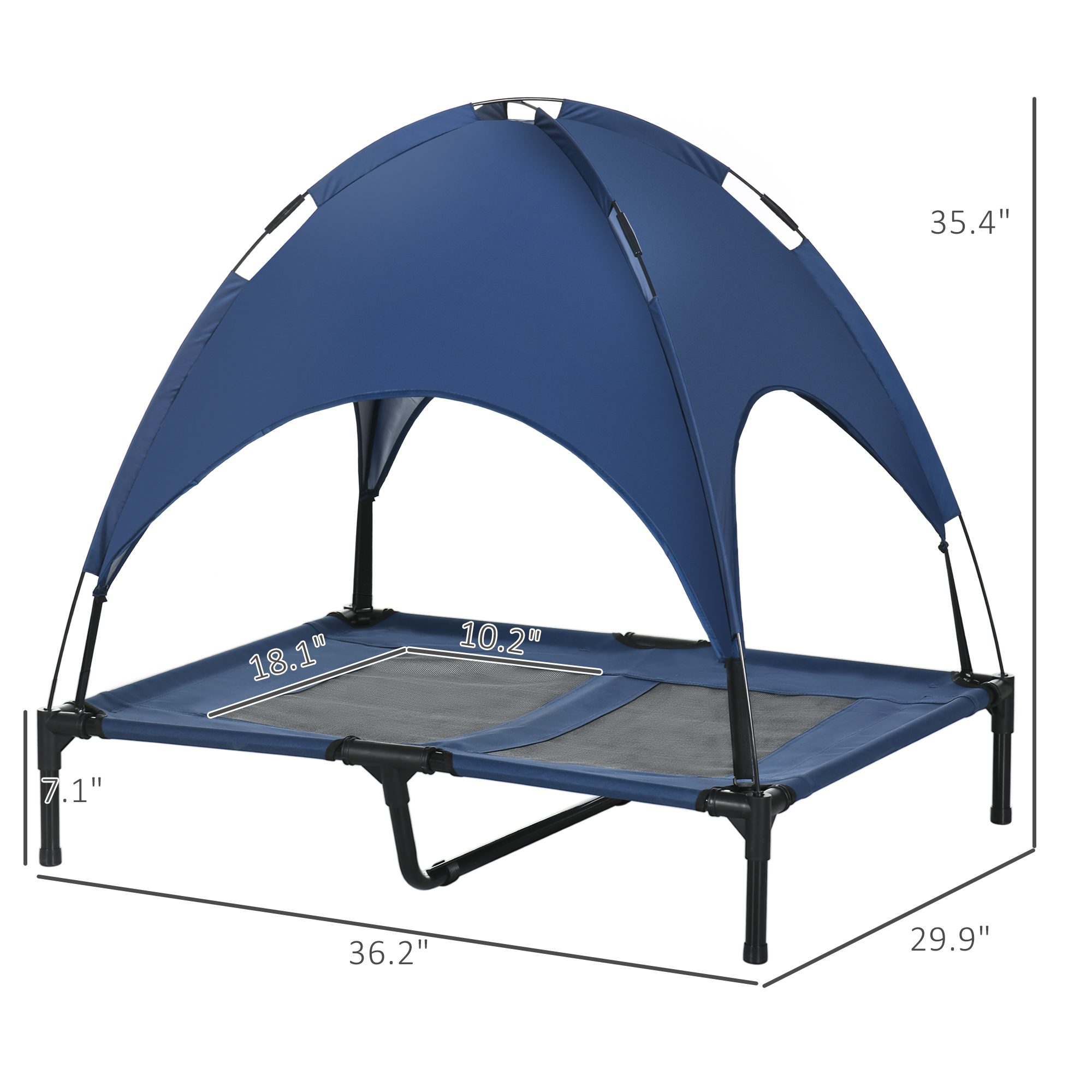 Elevated Portable Dog Cot Pet Bed with UV Protection Canopy Shade, 36 inch, Dark Blue - Image 1