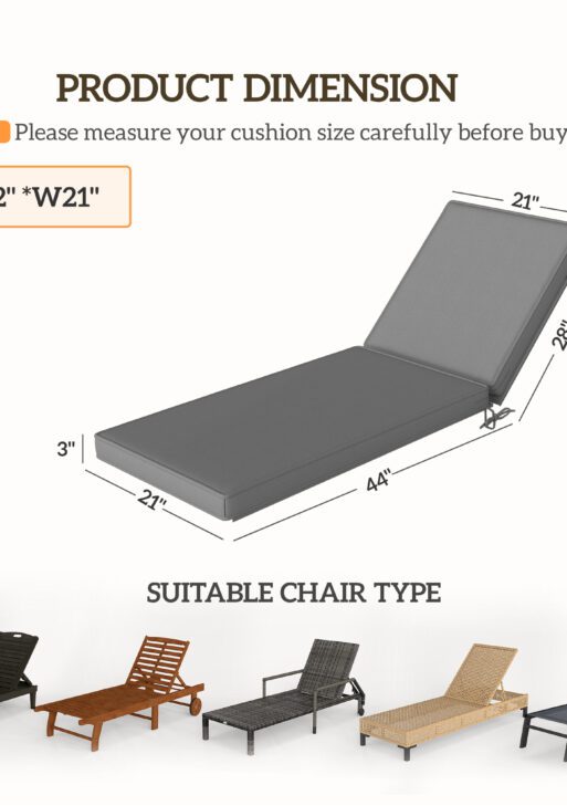 2-Piece Patio Chair Cushions with Backrests, Replacement Cushions for Outdoor Lounge Chair, Gray