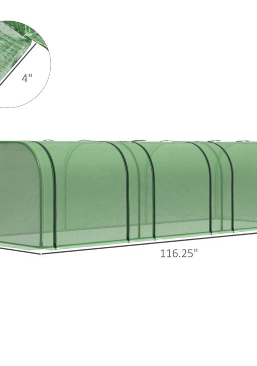 9.7' L x 3' W x 2.5' H Portable Tunneled Greenhouse with 3 Zippered Doors, Water/UV Fighting PE Cover