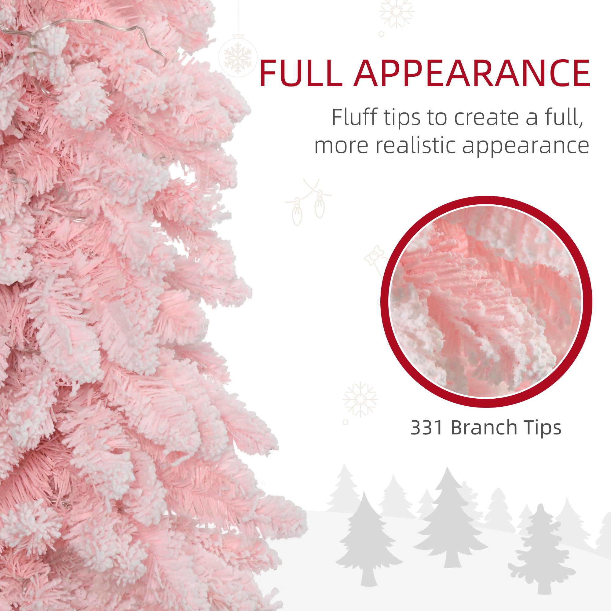 7' Flocked Christmas Trees, Pencil Prelit Artificial Christmas Tree with Snow Downswept Branches, Pink - Image 3