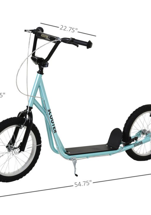 Youth Scooter Kick Scooter for Kids 5+, Max Load 220 LBS., with Adjustable Handlebar, 16" Inflatable Wheels, Dual Brakes, Blue