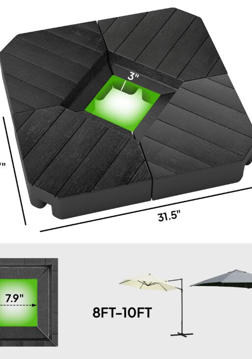 Offset Umbrella Base Outdoor Umbrella Weights, 132 lb. Capacity Water or 176 lb. Capacity Sand, Black