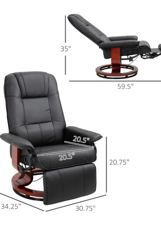 Faux Leather lounge chair with footrest and armrest, Manual Swivel Recliner for living room, Black