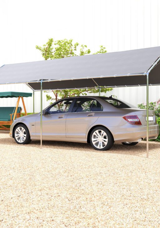 9.6' x 19.5' Carport Heavy Duty Galvanized Car Canopy w/ Included Anchor Kit, 3 Reinforced Steel Cables, Gray