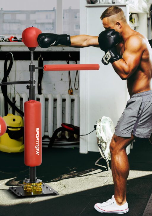 4.6'-6.7' Speed Bag Boxing Bag Stand, Reflex Bag Boxing Training Equipment, Speed Punching Bag, Red