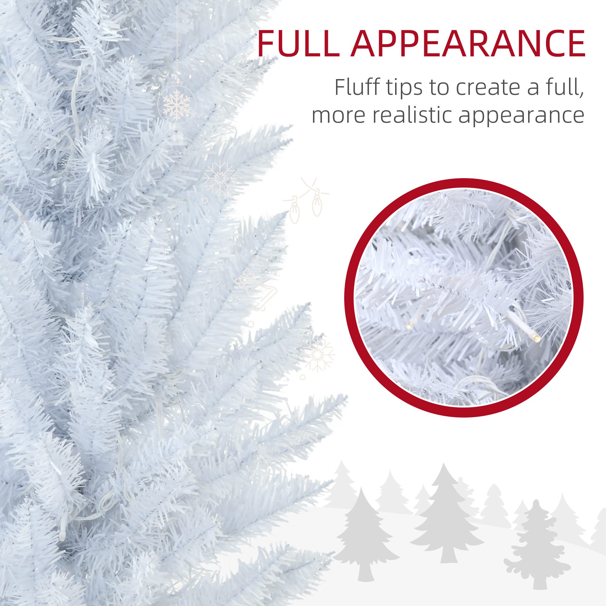 7ft Pencil Christmas Tree, Slim Artificial Christmas Tree with Realistic Branches and Warm White LED Lights, White - Image 4