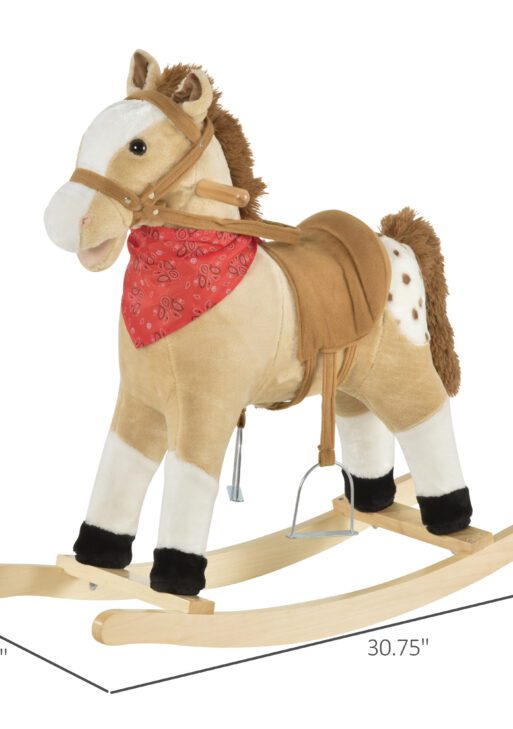 Qaba Kids Plush Ride-On Rocking Horse Toy Cowboy Rocker with Fun Realistic Sounds for Child 3-6 Years Old, Beige