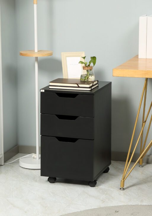 3 Drawer Mobile File Cabinet, Rolling Printer Stand, Vertical Filing Cabinet, Black