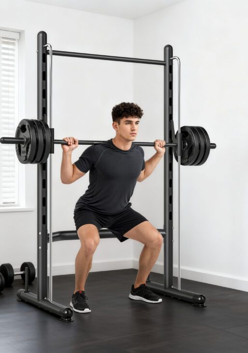 Squat Rack with Pull Up Bar and Barbell Bar Adjustable Bench Press Multi-Function Weight Lifting Half Rack Black