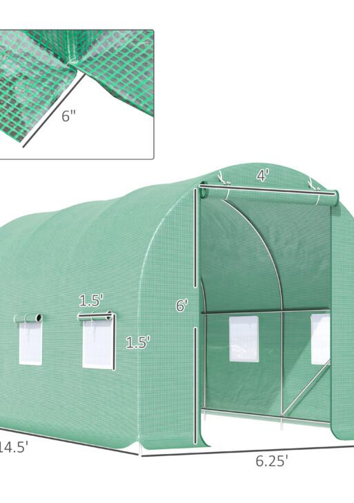 15' x 7' x 7' Walk-in Tunnel Hoop Greenhouse, Green House for Outside with PE Cover, Steel Frame, Roll-Up Zipper Door & Windows for Flowers, Vegetables, Tropical Plants, Green
