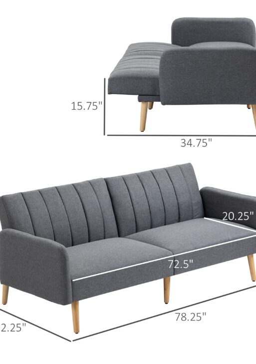 Two Seater Sofa Bed, Convertible Futon Couch Bed, Linen Upholstered Loveseat with Adjustable Backrest for Small Spaces, Living Room, Apartment, and Dorm, Light Gray