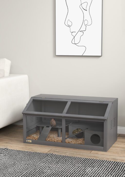 Rat Cage Hamster Cage Small Animal Playhouse for Gerbils with Suspension Bridge, Ladders, Openable Top Hut