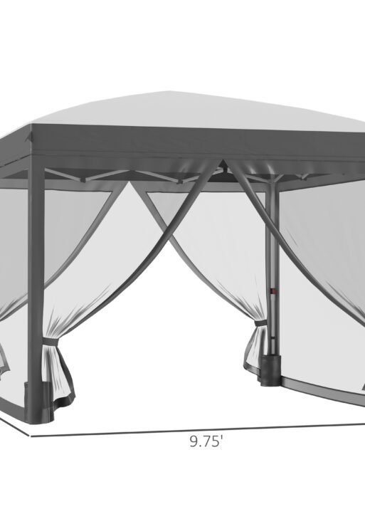 10' x 10' Pop Up Canopy Tent with Netting, Instant Sun Shelter, Tents for Parties, Height Adjustable, with Wheeled Carry Bag and 4 Sand Bags for Outdoor, Garden, Patio, Gray