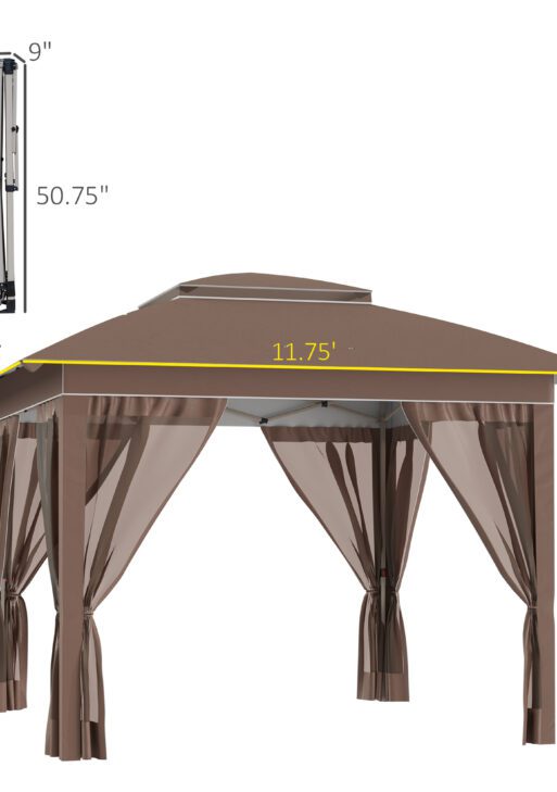 12' x 12' Pop Up Canopy Tent with Netting and Carry Bag, Instant Sun Shelter with 137 sq.ft Shade, Tents for Parties, Height Adjustable, for Outdoor, Garden, Patio, Khaki
