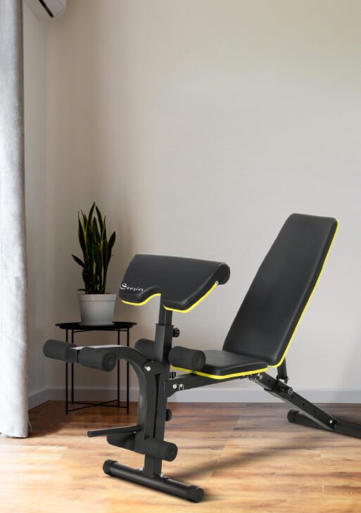 Adjustable Workout Bench with Leg Extension and Curl, Ergonomic Foam, Dumbbell Bench for Home, Comfortable Padding, Exercise Bench Home Gym Equipment, Bumble Bee Yellow