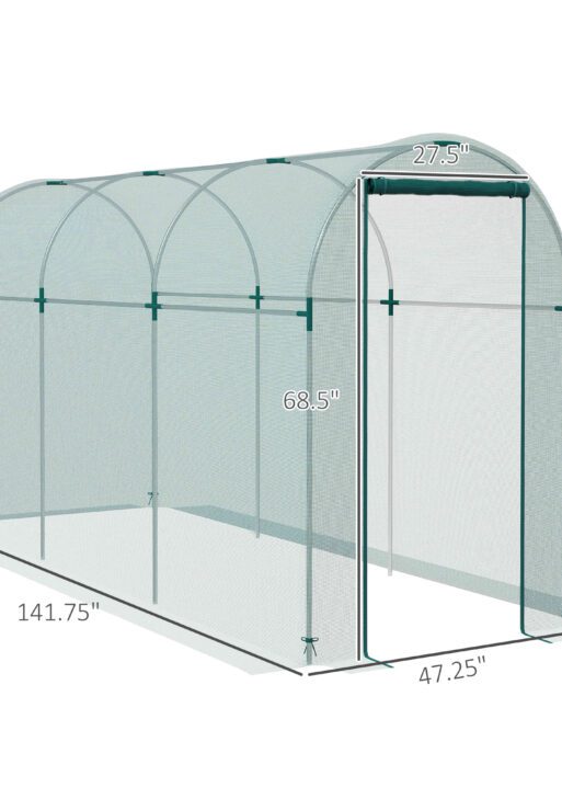 Galvanized Steel Crop Cage, Plant Protection Tent with Zippered Door, 4' x 12', Green