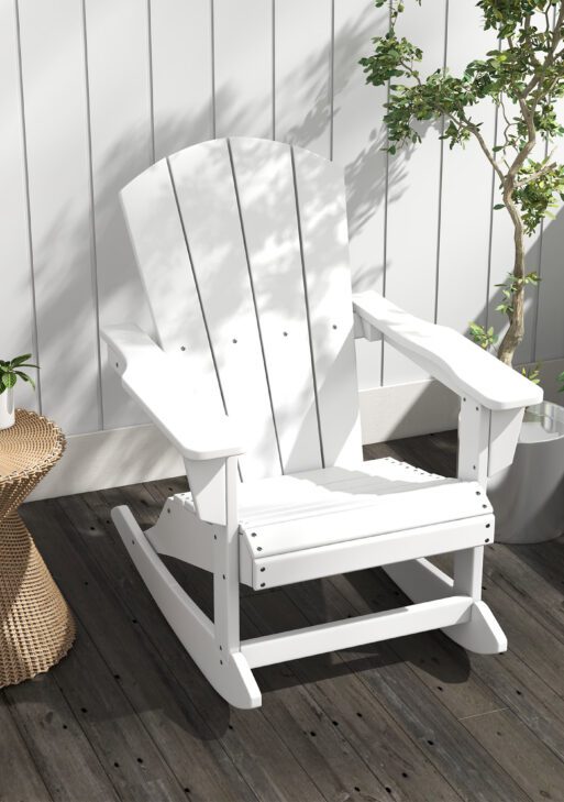 Outdoor Rocking Chair, HDPE Adirondack Porch Rocker Chair for Garden, Patio, White