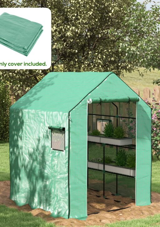 01-0472 Replacement Cover, 55" x 56.25" x 74.75" Walk-in Greenhouse Cover Reinforced Anti-Tear PE Hot House Cover, Green