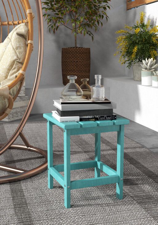 Patio Side Table, 15" Square Outdoor End Table, HDPE Plastic Tea Table for Adirondack Chair, Backyard or Lawn, Green