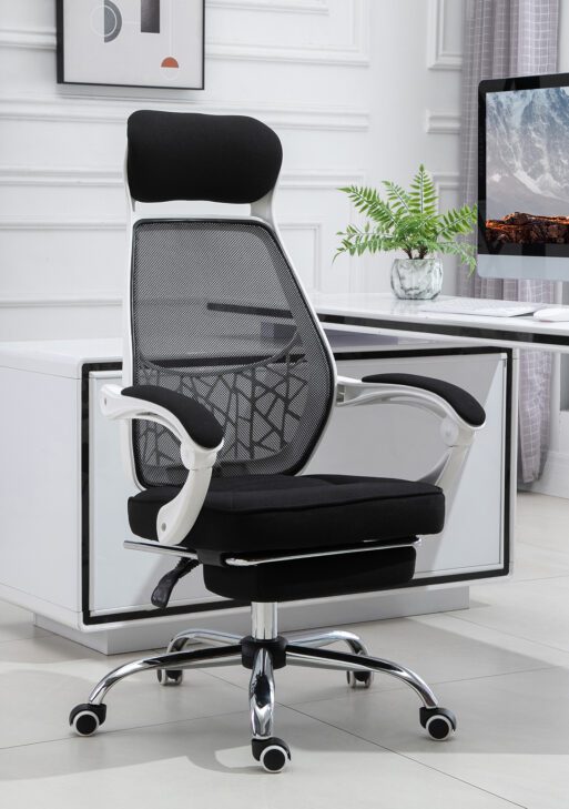 Ergonomic High Back Mesh Office Chair Swivel Reclining Computer Desk Chair with Retractable Footrest, Headrest, Padded Armrest