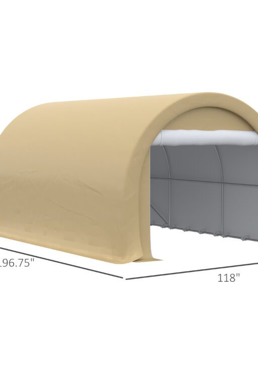 10' x 16' Carport, Heavy Duty Portable Garage Storage Tent with Large Zippered Door, Anti-UV PE Canopy Cover for Car, Truck, Boat, Motorcycle, Bike, Garden Tools, Outdoor Work, Beige