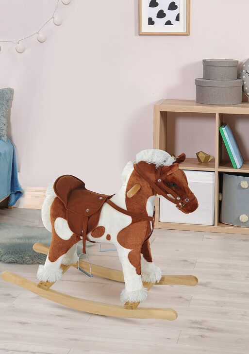 Toddler Rocking Horse, Kids Plush Rocking Chair Toy with Nursery Rhyme Music Brown