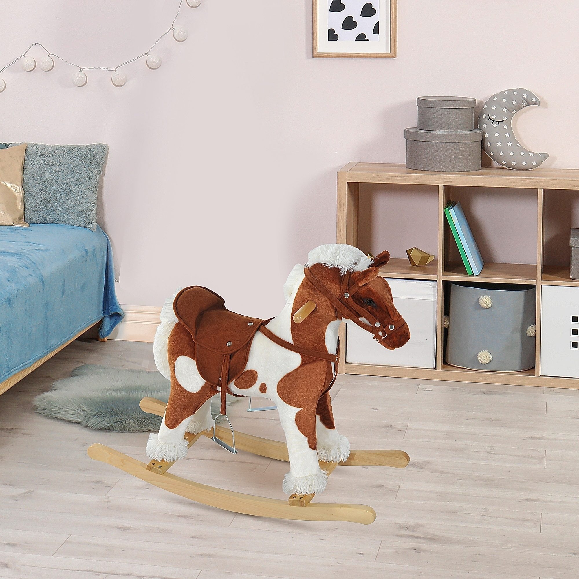 Toddler Rocking Horse, Kids Plush Rocking Chair Toy with Nursery Rhyme Music Brown - Image 1