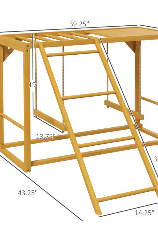 Wooden Chicken Activity Play w/ Swing Set, Chicken Coop Toy, Natural