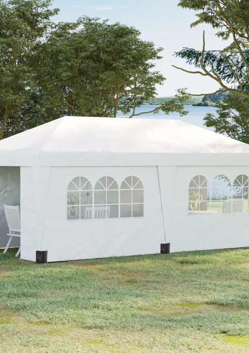 10' x 19.5' Pop Up Canopy Tent Height Adjustable Event Shelter w/ Sidewalls, Leg Weight Bags, Wheeled Carry Bag, White