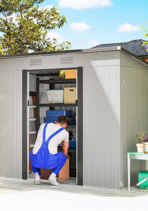 8' x 4' Metal Garden Shed, Backyard Tool Storage Shed with Dual Locking Doors, 2 Air Vents and Steel Frame, White