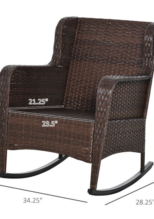 Outdoor Wicker Rocking Chair, Rattan Rocker with Cushions, Steel Frame for Patio, Garden, Backyard, Wine Red