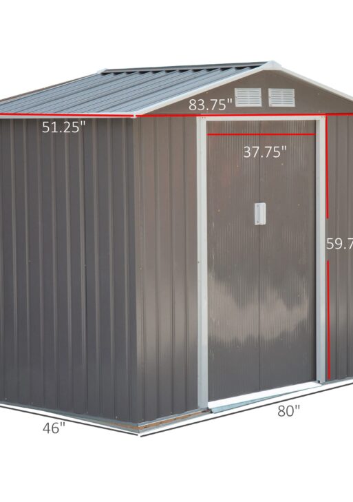 7' x 4' Outdoor Metal Garden Storage Shed with Sloped Roof - Gray/White