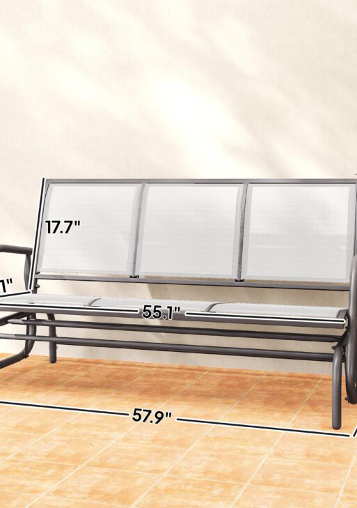 3-Person Outdoor Patio Glider Bench, Porch Glider Swing with 3 Seats, Breathable Mesh Fabric, Metal Frame, Cream White