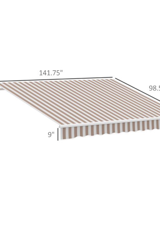 12' x 8' Retractable Awning Patio Awnings Sun Shade Shelter with Manual Crank Handle, 280g/m² UV & Water-Resistant Fabric and Aluminum Frame for Deck, Balcony, Yard, Beige