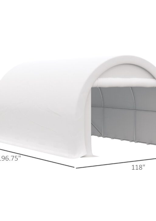 10' x 16' Carport, Heavy Duty Portable Garage Storage Tent with Large Zippered Door, Anti-UV PE Canopy Cover for Car, Truck, Boat, Motorcycle, Bike, Garden Tools, Outdoor Work, White