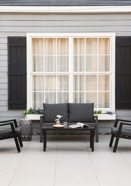 4 Piece Patio Furniture Set, Outdoor Conversation Set with Armchairs, Loveseat, Coffee Table and Cushions for Backyard, Poolside, Lawn and Garden, Black