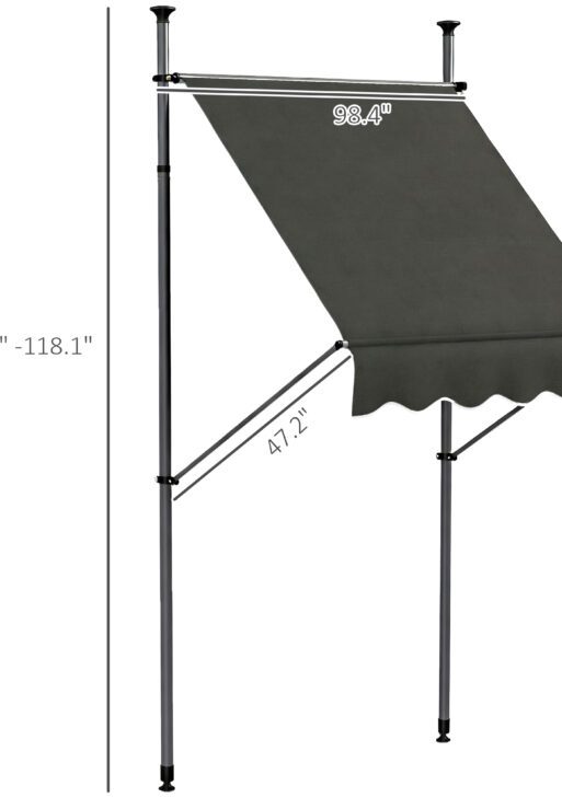 5' x 4' Manual Retractable Awning, Non-Screw Patio Awning, UV Resistant, for Window or Door, Dark Gray