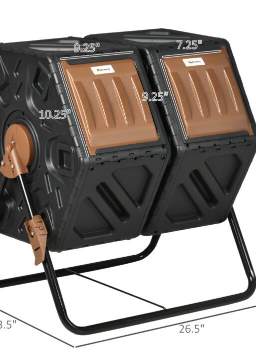 Dual Chamber Compost Tumbler Bin, Outdoor Tumbling Composter with 24 Ventilation Openings and Steel Legs, 34.5 Gallon